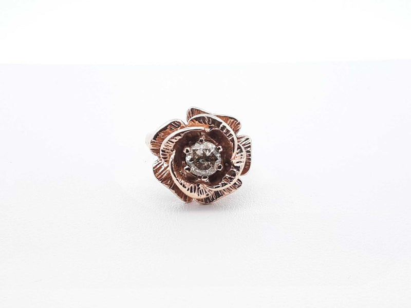 0.48 Ct Diamond & 10k Yellow Gold Rose Ring 5.5 Grams Size 4.5 Fw0925pordu