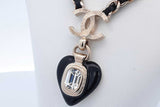 Chanel Cc Heart Drop Pendant Necklace Metal With Leather 16.5-19.5 In Eb626pxzde