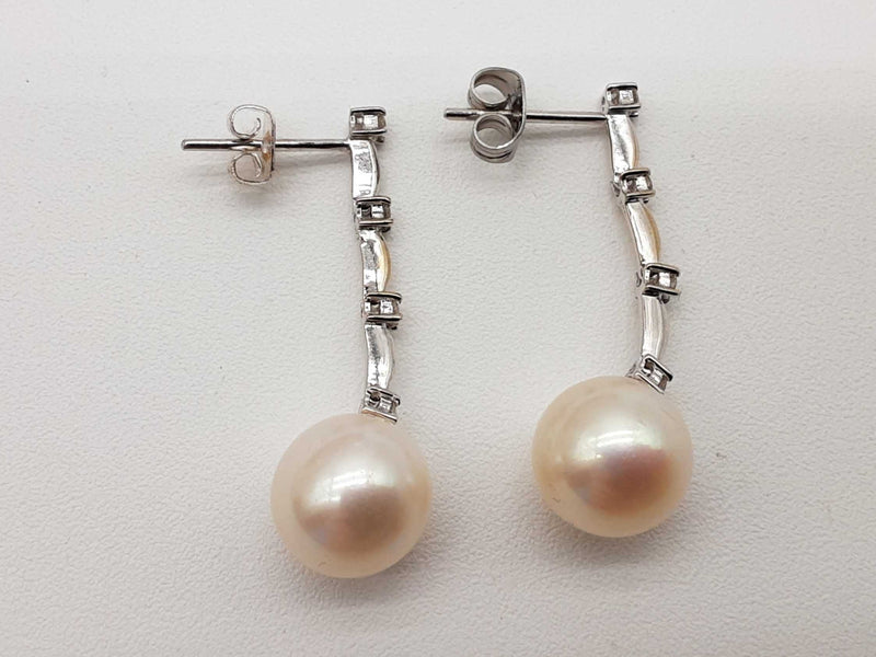 White Pearl 14k White Gold 4.3g Dangle Stud Earrings Do0725lorde