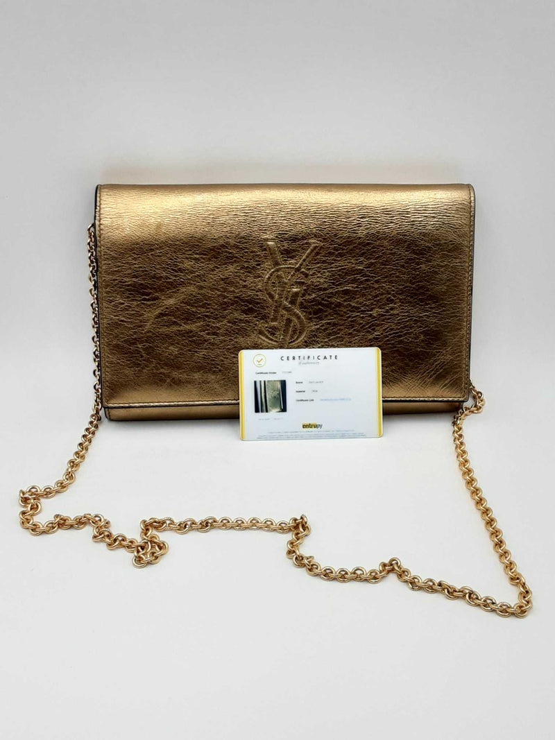 Yves Saint Laurent Gold Metallic Wallet On Chain Eb0524wxzdu