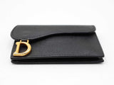 Christian Dior Saddle Bloom Card Holder In Black Grained Leather Fw0726lwrdu