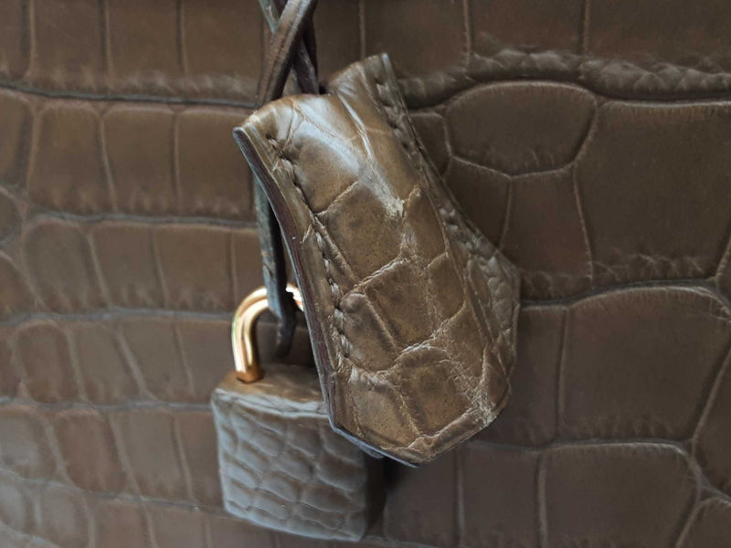 Hermes Birkin 30 Matte Brown Green Crocodile Gold Handbag Do0625wprxzde