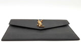 Yves Saint Laurent Uptown Pouch Black Leather Envelope Clutch Eb0826oxzsa