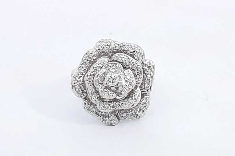 Diamond Rose Flower Ring In 14k White Gold 6.3 Grams Size 6 Eb0924wcxsa