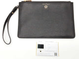 Salvatore Ferragamo Black Leather Zip Flat Pouch Wristlet Clutch Do0525lorde