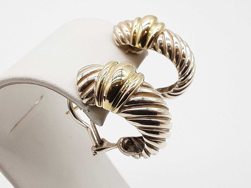 David Yurman 0.925 Silver 14k Yellow Gold Cable Shrimp Clip Earrings Do1025lorde