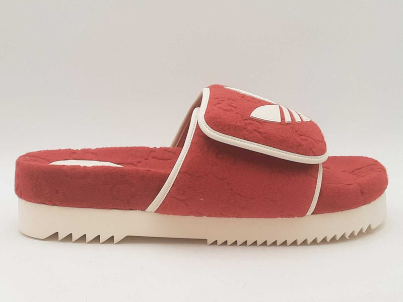 Gucci X Adidas Terry Cloth/ Leather Slides Red Size 13 Aa0525lcrsa