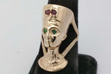 14k Yellow Gold Queen Nefertiti Bust Ring With Gemstones 11.8g Sz 7.5 Eb926ccrsa