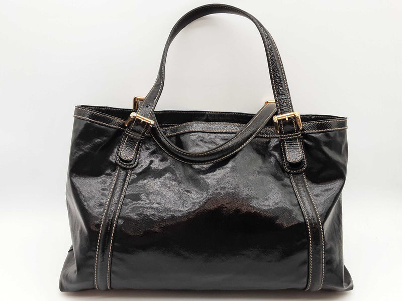 Gucci 162094 Britt Gg Web Black Patent Leather Tote Bag Do0425oxzde
