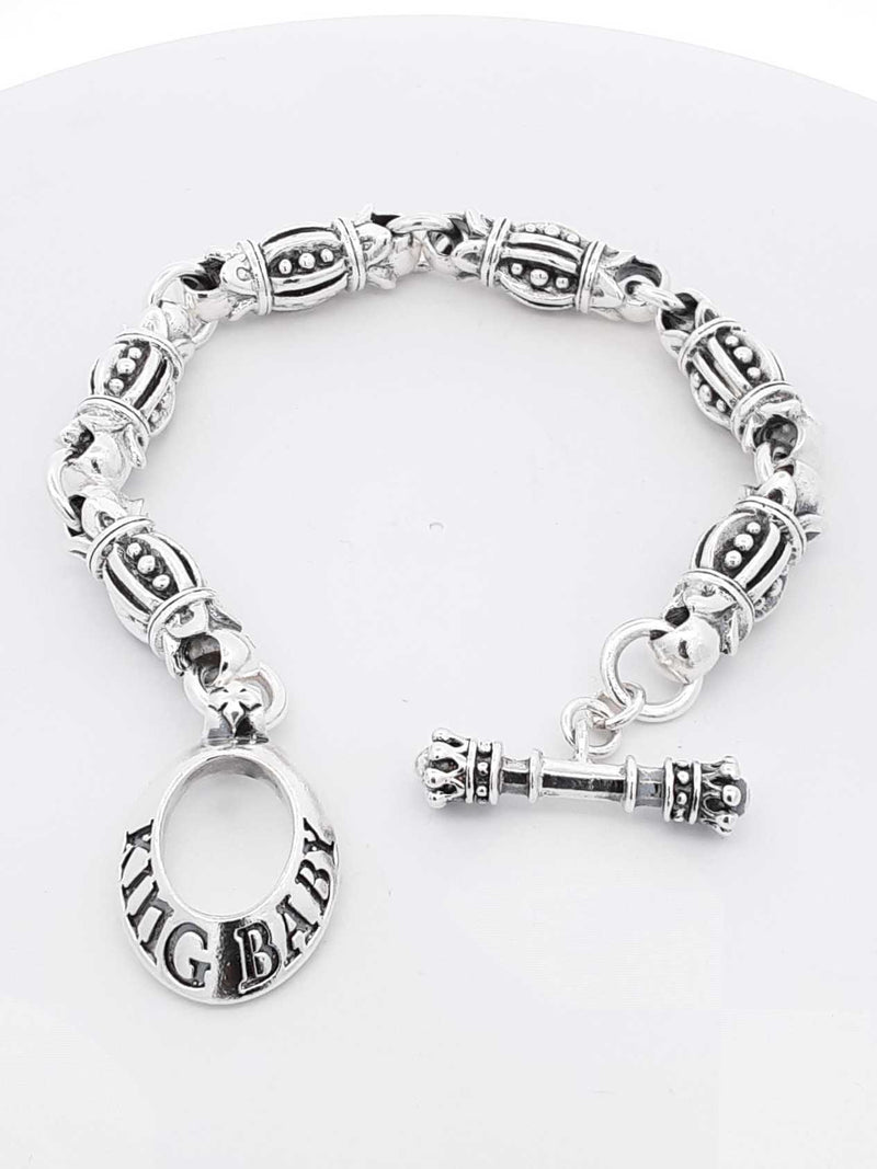 King Baby Sterling Silver Decorative Link Toggle Clasp Bracelet 9 In Fw0425lrxdu