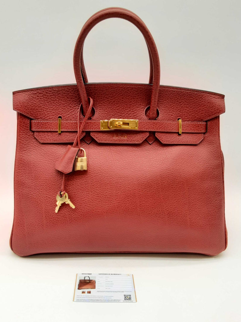 Hermes Birkin 35 Rouge Red Buffalo Skipper Gold Hardware Handbag Do0125exzxde