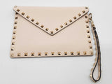 Valentino Garavani Rockstud Beige Creme Flat Pouch Wristlet Clutch Do1025oorde