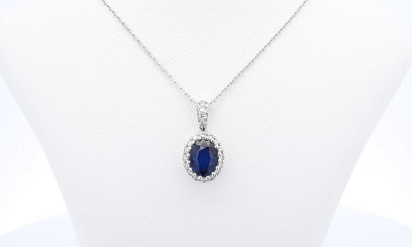 18k White Gold Sapphire & Diamond Necklace 16 Inch Eb0324wrxdu