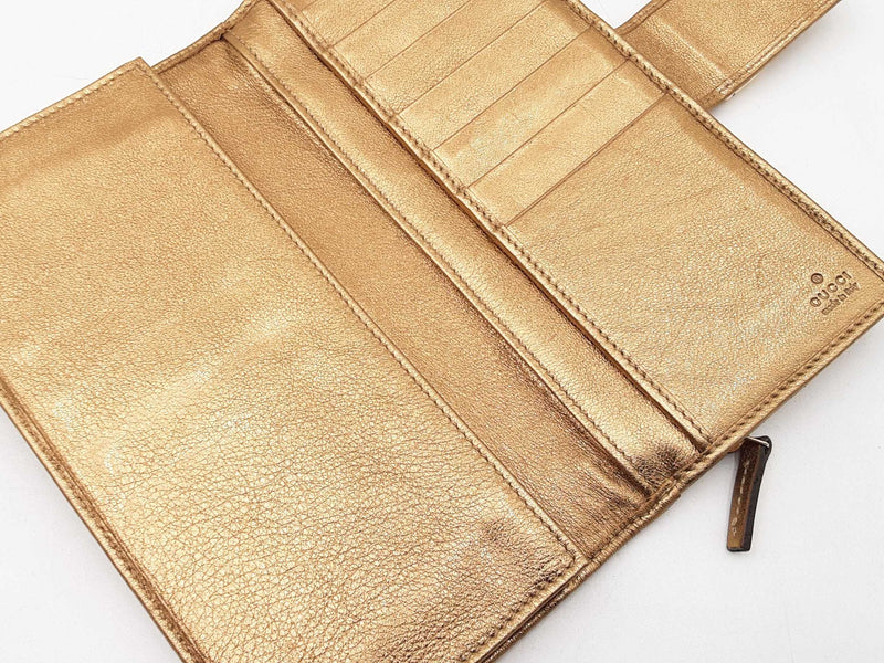 Gucci Timeless Gg Supreme Bronze & Gold Canvas Continental Wallet Fw0725crdu