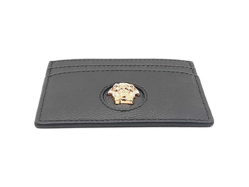 Versace La Medusa Card Holder Wallet In Black Leather Fw0925ezdu