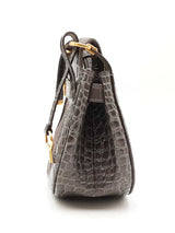 Tory Burch Lee Radziwill Croc-embossed Gray Leather Saddle Bag Fw0225pzdu