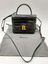 Balenciaga Green Embossed Crocodile Leather B Crossbody Bag Do0624ixzde