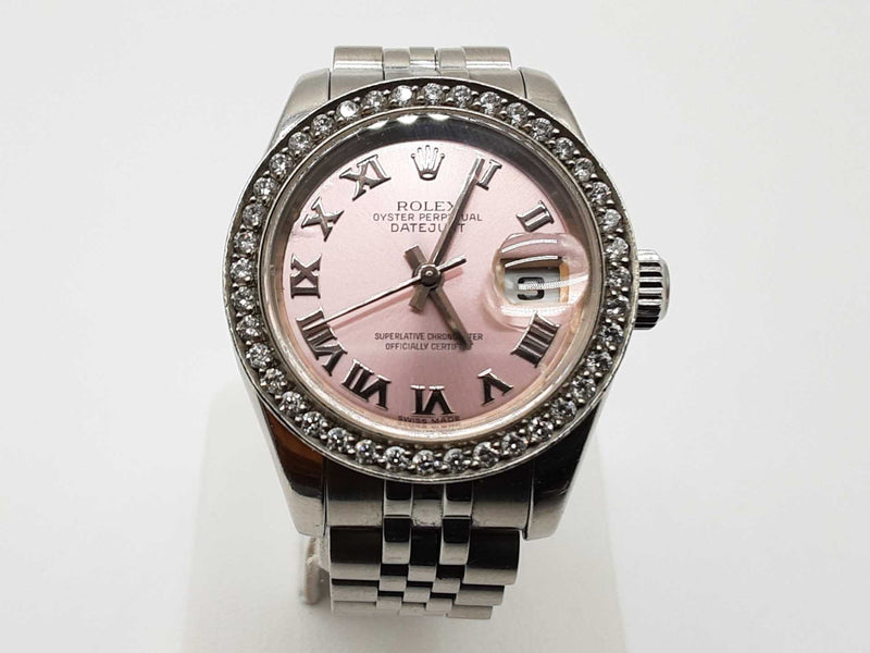 Rolex 26 Datejust Pink Dial Aftermarket Diamond Bezel Steel Jubilee Watch Do0725wxzxde