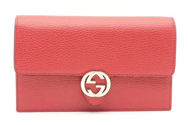 Gucci Red Leather Interlocking Gg Wallet On Chain Eb1024pxzsa