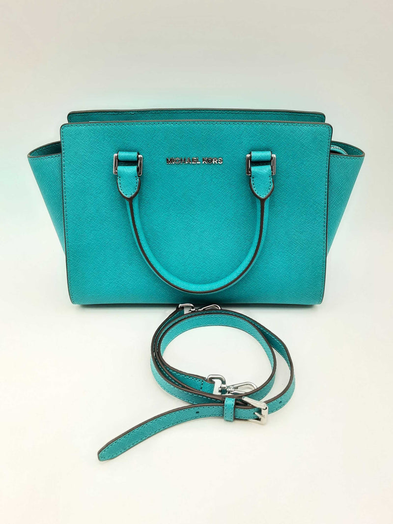 Michael Kors Selma Saffiano Leather Satchel In Teal Fw1124orsa