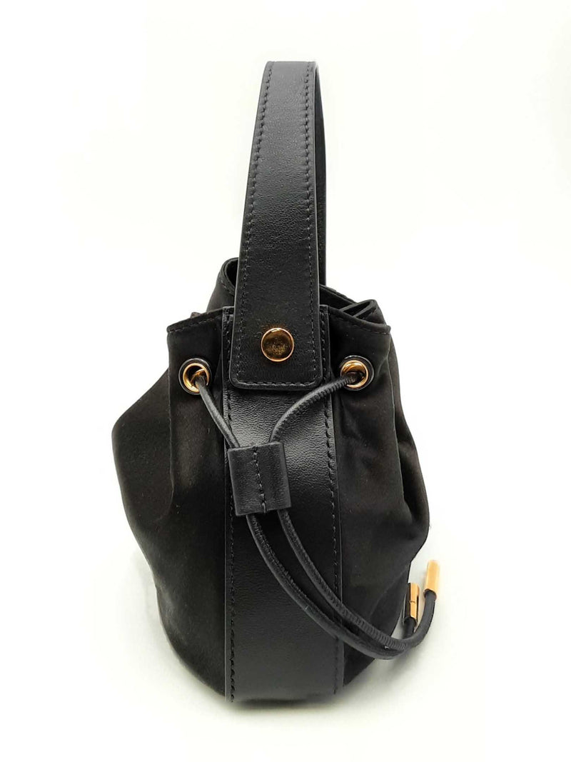 Versace La Medusa Charm Black Satin & Leather Mini Bucket Bag Fw1224pxzsa