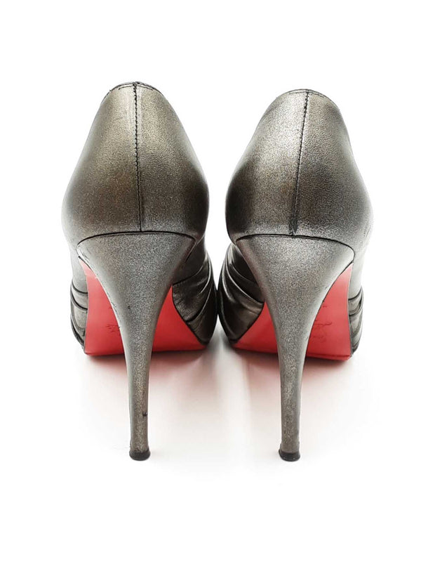 Christian Louboutin Silver Leather Knot Peep Toe Heels Size 38 Eb0624ixdu