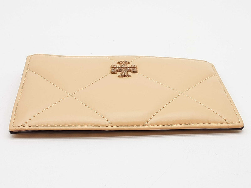 Tory Burch Kira Beige Diamond Quilted Pave Logo Zip Card Case Do0525wrde