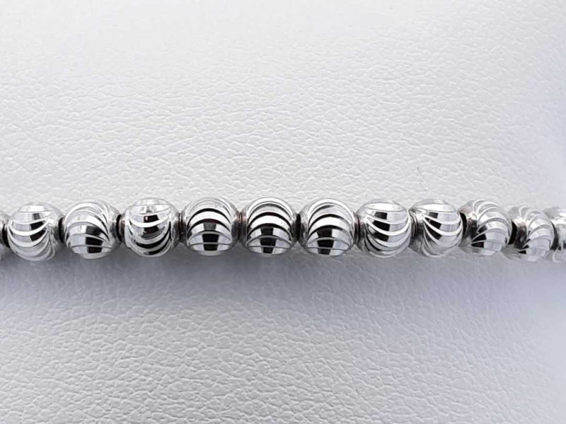 14k White Gold Moon Cut Ball Bead Cuff Bracelet 5.9 Grams Eb1024ocrsa