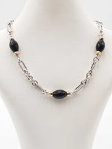 David Yurman 925 Silver, 18k Gold & Onyx Figaro Chain 38.6g 16 Inch Fw0326lcrdu