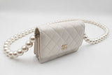 Chanel Mini Wallet On "Maxi Pearls" Chain In White Leather Fw1225srxdu