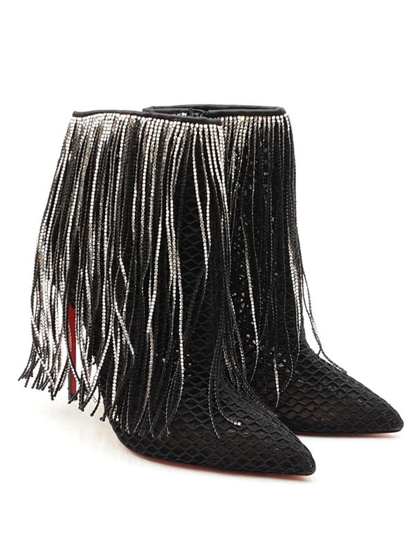 Christian Louboutin Fringe Curtain Ankle Boots Size 38 Eb1125lxzdu