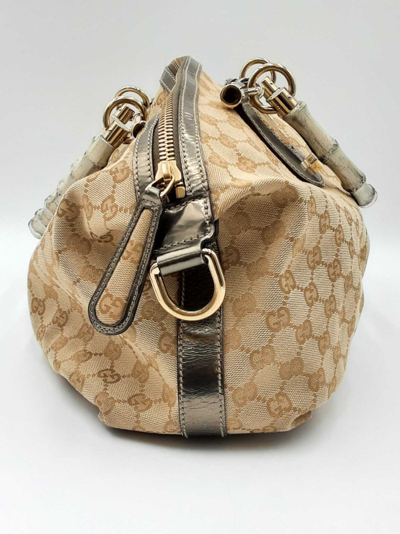 Gucci Gg Monogram Canvas Bamboo Top Handle Bag Eb0824orxdu