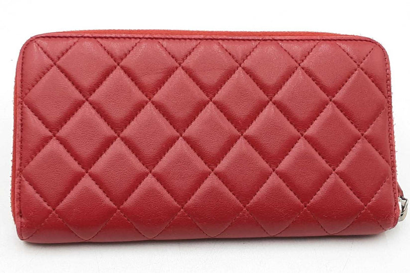 Chanel Quilted Red Lambskin Zip Around Wallet Eb1125orxdu