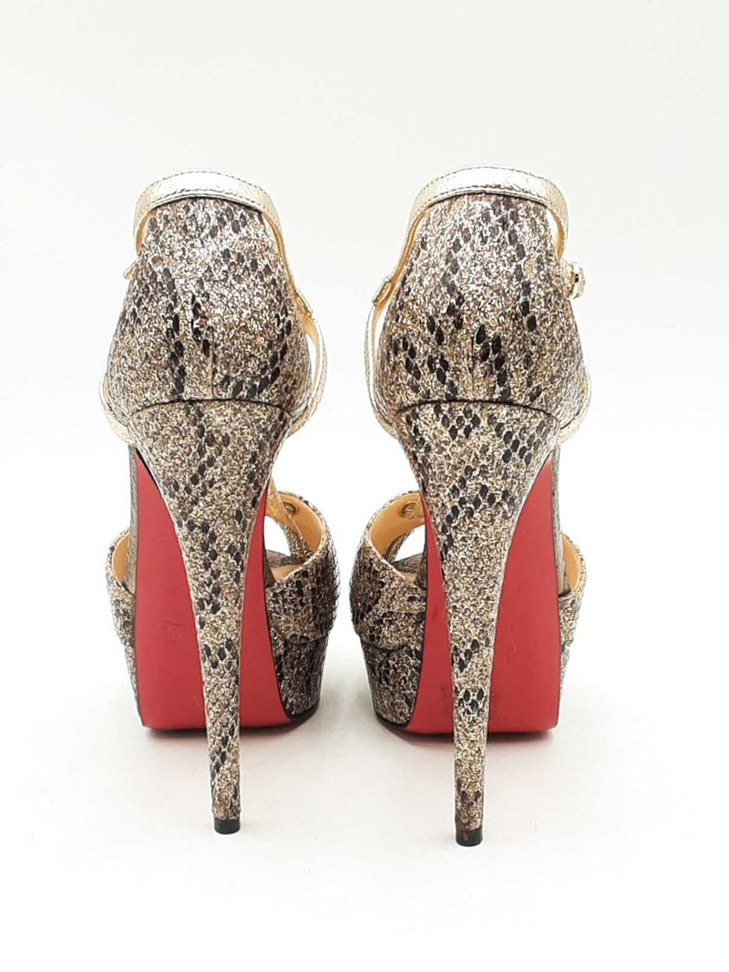 Christian Louboutin Glennalta Glitter Gold Metallic Snakeskin Pumps Eb0225lxzsa