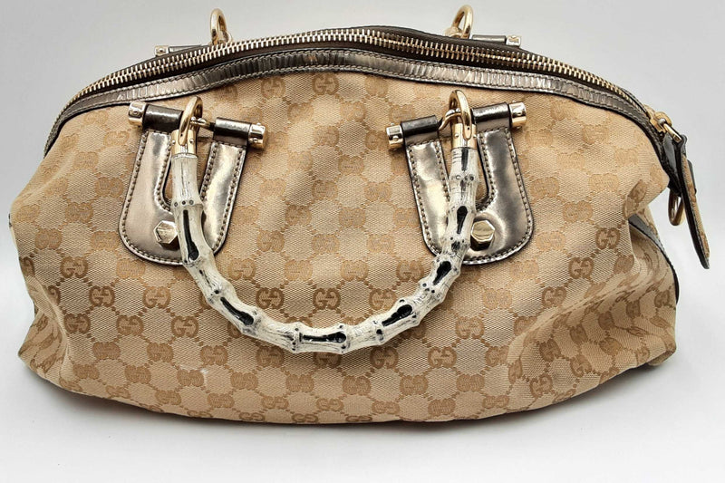 Gucci Gg Monogram Canvas Bamboo Top Handle Bag Eb0824orxdu