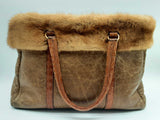 Prada Montone Visone Brown Leather Shearling Croc Mink Trim Tote Bag Do0924oixde