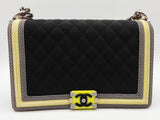 Chanel Fluo Boy Bag Black Neon Yellow Quilted Canvas Shoulder Bag Do0525lezxde