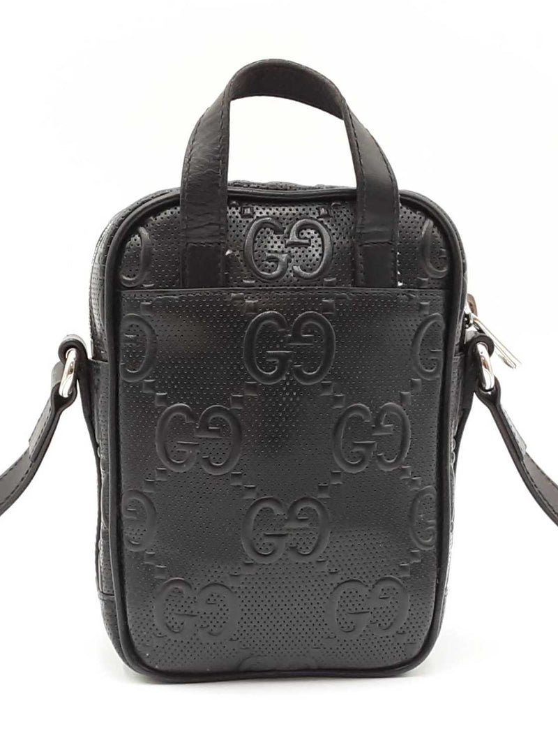 Gucci Gg Embossed Black Perforated Leather Mini Crossbody Bag Fw0425wwxdu