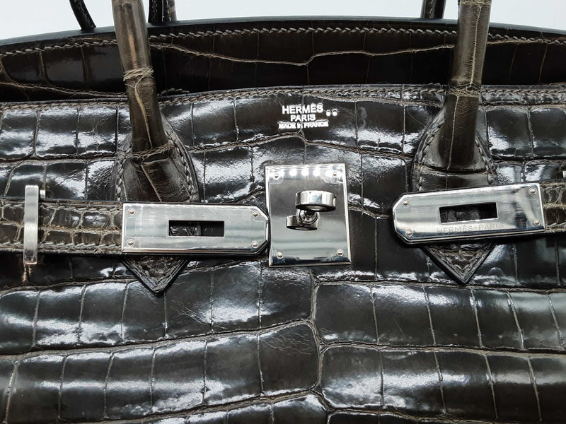 Hermes Birkin 30cm Graphite Gray Crocodile Palladium Handbag Do0925wprxzde