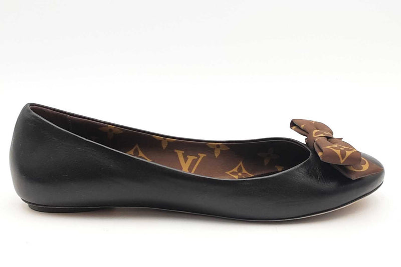 Louis Vuitton Popi Black Leather Ballet Flats Size 38.5 Eb1125lxzsa