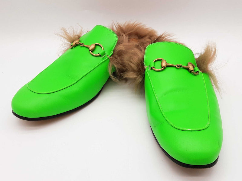 Gucci Princetown Neon Green Leather Fur Loafers Size Gucci 11 Mens Do0925oorde