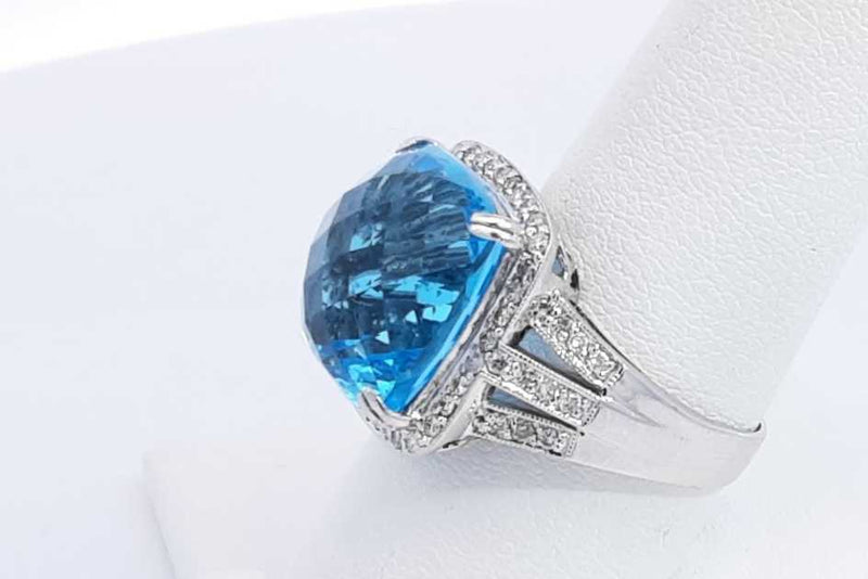 Blue Gemstone & Diamond Ring In 14k White Gold 2 Grams Size 8.75 Eb0724lxzsa