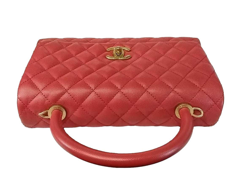 Chanel Red Caviar Large Coco Top Handle Red/ Handbag Jg0807rzxzmia
