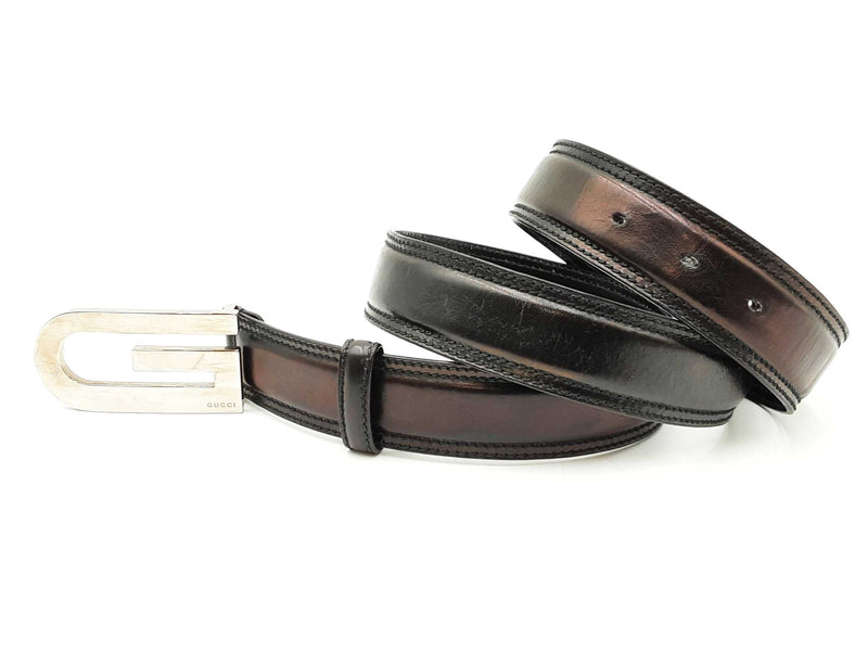 Gucci Silver-tone G Buckle With Black Leather Belt Size 95|38 Fw0325ozxdu