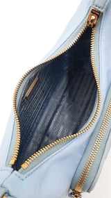 Prada Mini Shoulder Bag In Sky Blue Re-nylon & Ostrich Leather Fw0226lrxzdu