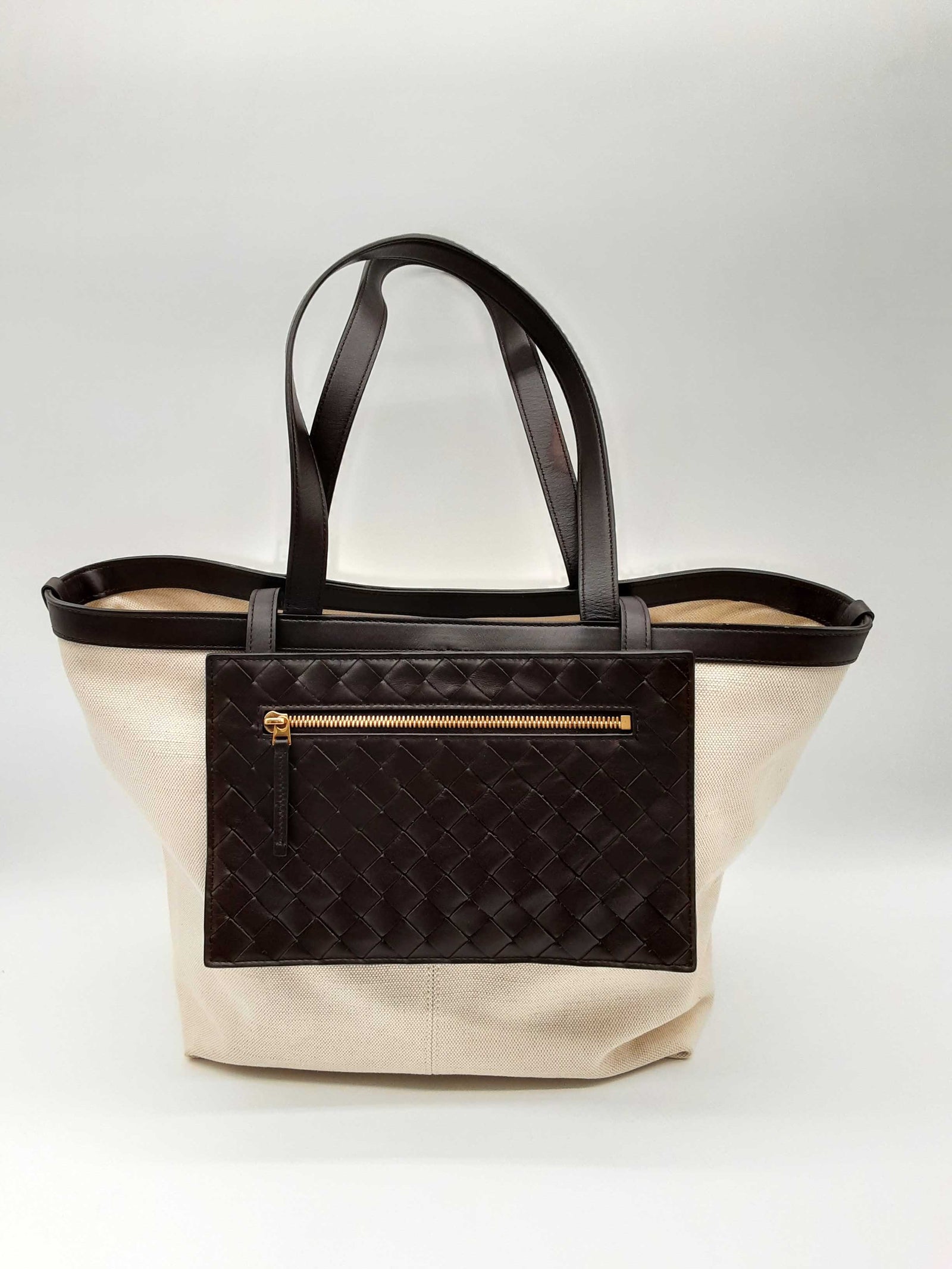 Bottega Veneta Flip Flap White Canvas Brown Leather Tote Bag Do0624lxz –  Max Pawn