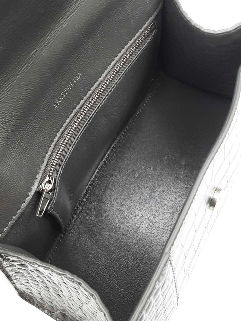 Balenciaga Hourglass Gray Crocodile Embossed Leather Top Handle Bag Fw0724lorxdu