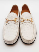 Gucci White Leather Crocodile Horsebit Loafers Size 6 Eb1225rxzde