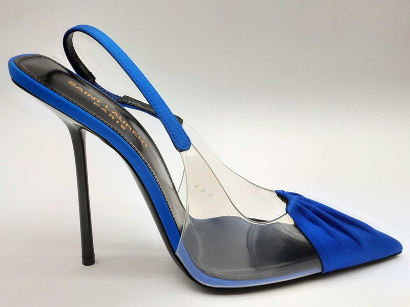 Saint Laurent Frida Chica Slingback Blue Satin Heel Size Eu 38.5 Do0924lwxde