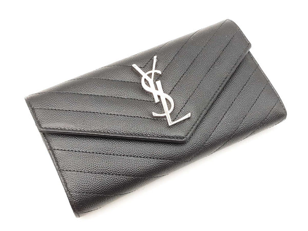 Yves Saint Laurent Cassandre Black Matelassé Leather Flap Wallet Fw0925ooxdu